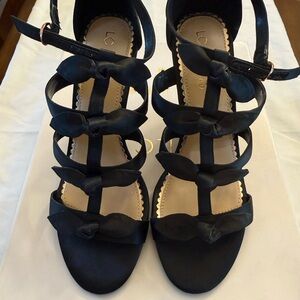 LC Lauren Conrad Black Bow Wedge Sandals
